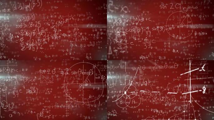 在红色屏幕上手写的科学家方程式动画
