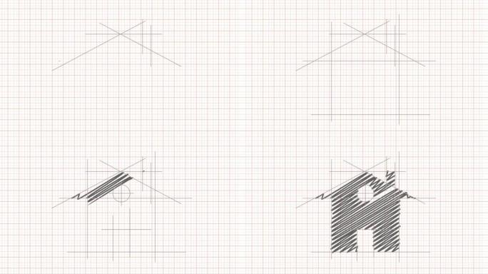 房屋的规划、设计和开发。在方格纸上建设一个项目。用铅笔制作的动画剪辑