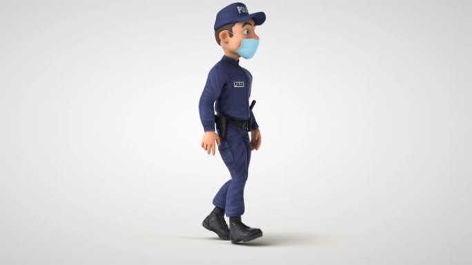 带面具的有趣3D卡通警官