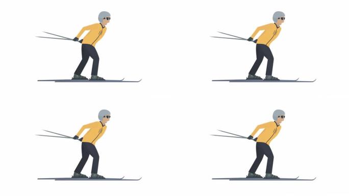 滑雪者。滑雪动画。运动员卡通