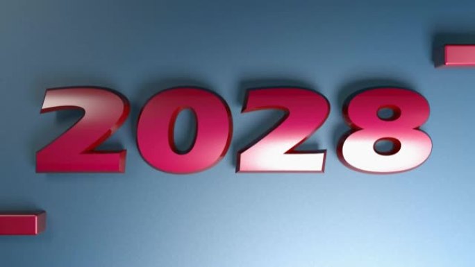 2028红色写孤立在蓝色背景-3D渲染插图视频剪辑