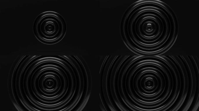 黑色抽象背景3d数字渲染动画光泽黑色彩色波纹金属表面材料