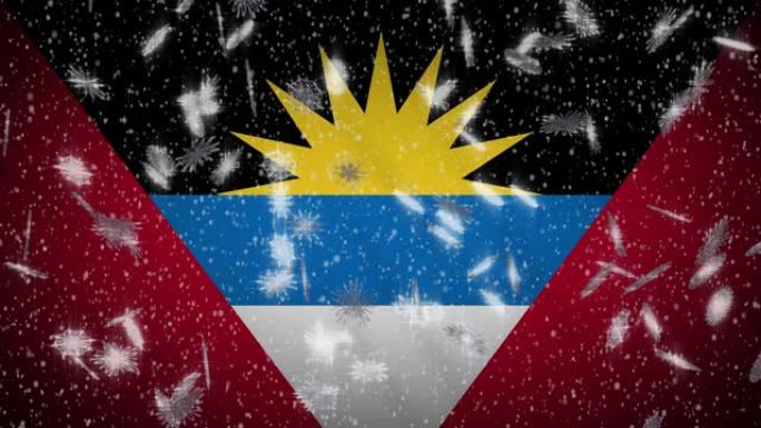 安提瓜和巴布达国旗飘落的雪可循环，新年和圣诞节，循环