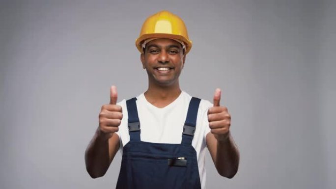 快乐的印度工人或建筑商竖起大拇指