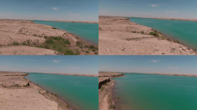 沙漠中部的蓝湖，无人机