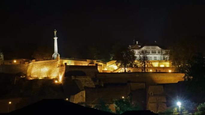 贝尔格莱德塞尔维亚2017年10月-维克多纪念碑波贝德尼克的夜间天际线延时
