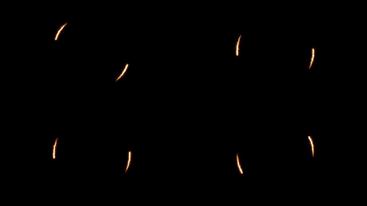 黑色背景上的抽象火环。闪亮的动画4k分辨率