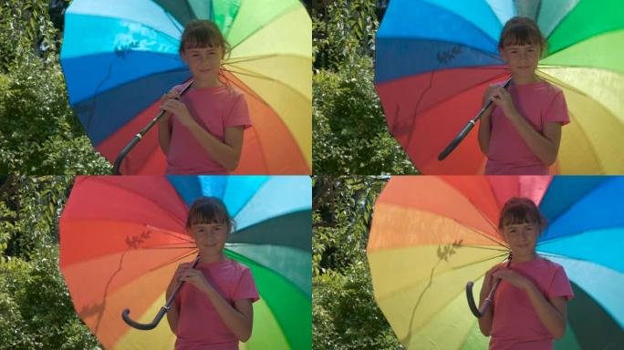 草地上五颜六色的雨伞。