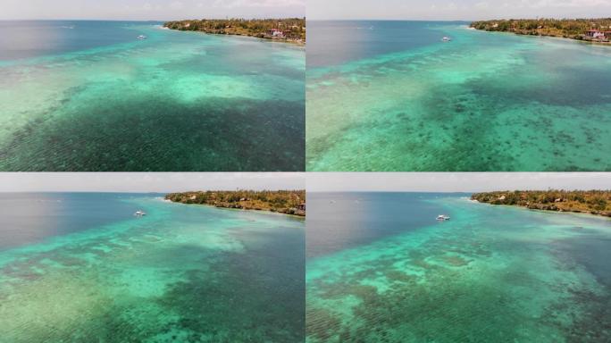 令人惊叹的水晶般清澈的海水，旁边是岛屿的鸟瞰图