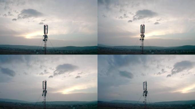 空中无人机视图。农村的通信发射塔。米德尔射击V2