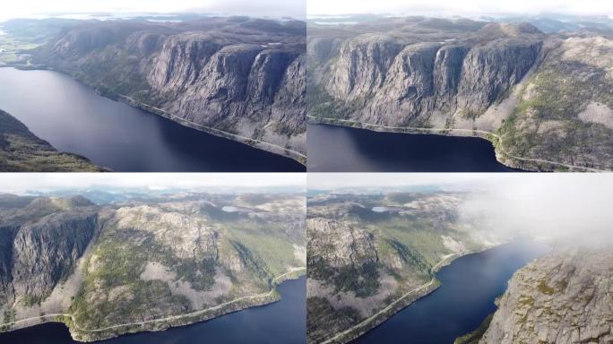 挪威峡湾的无人驾驶飞机全景 -- 斯塔万格挪威
