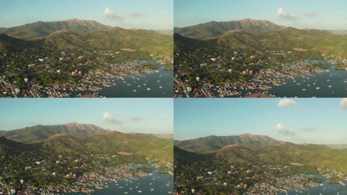 科伦镇鸟瞰图。菲律宾、巴拉望、布桑加