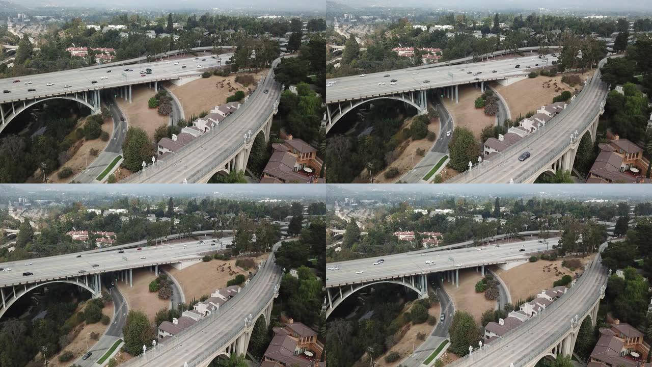 帕萨迪纳科罗拉多街大桥的鸟瞰图4k视频