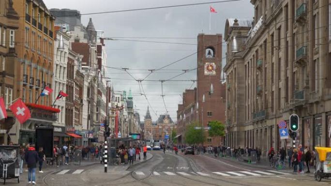白天阿姆斯特丹城市中央运河慢动作窗口花卉全景4k荷兰