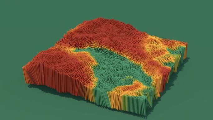 棕色、绿色、黄色圆柱体变形。景观概念。抽象动画，3d渲染。