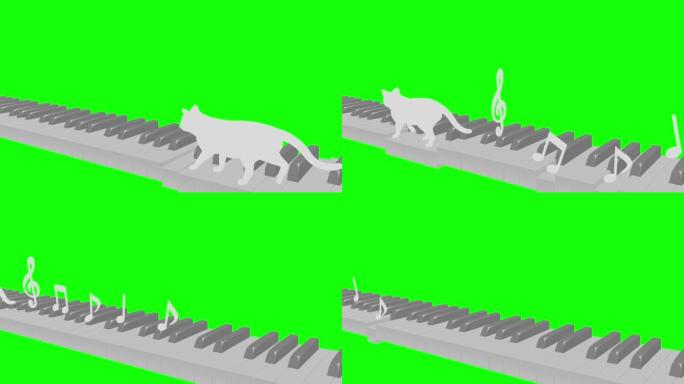 猫剪影钢琴音符走环图案