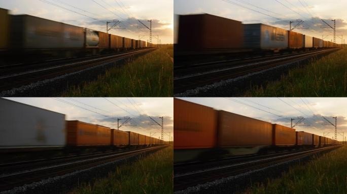 日落时经过的货运列车