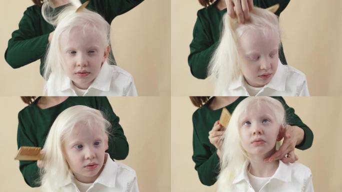 迷人的小模特albino正在工作室准备拍照