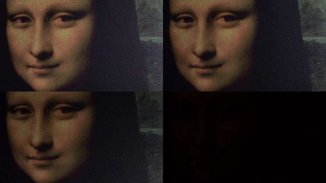 Gioconda o Mona Lisa的脸在蜡烛之间逐渐褪色为黑色