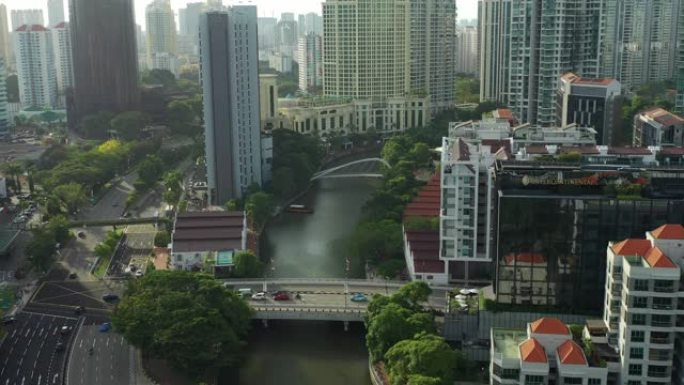新加坡城市日落时间中央河畔交通街空中全景4k