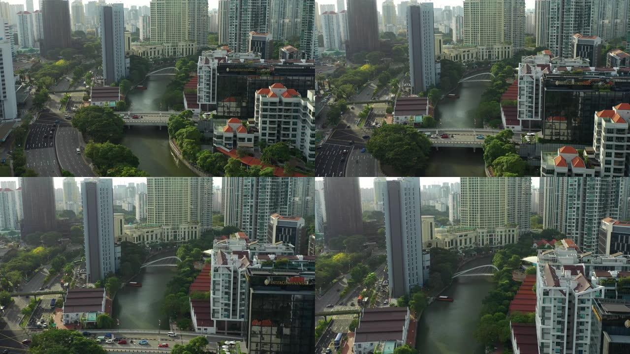 新加坡城市日落时间中央河畔交通街空中全景4k