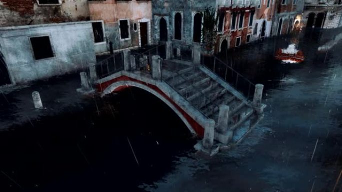 威尼斯3D动画中的洪水阿夸阿尔塔的洪水古桥