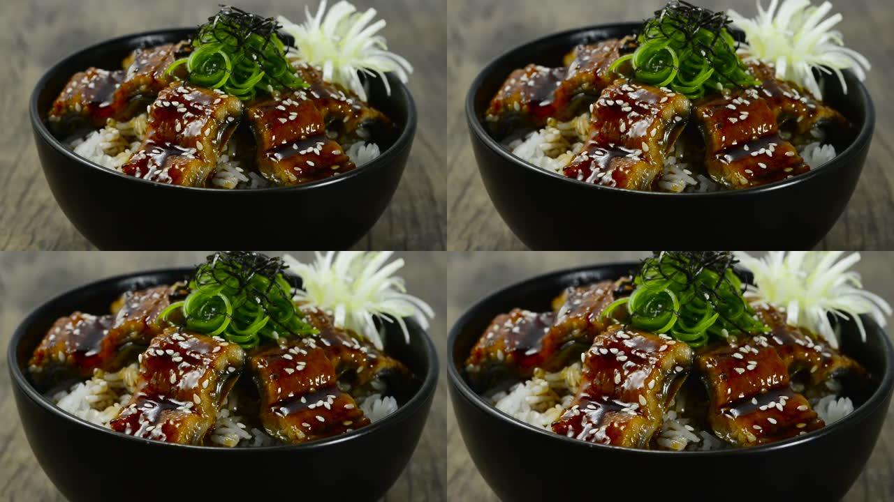 Unagi Don烤鳗鱼饭碗装饰海藻腌制生姜雕刻蔬菜日本食品