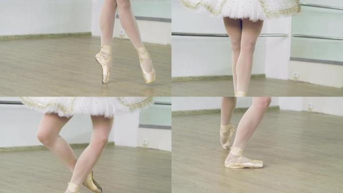 女芭蕾舞演员脚尖着脚尖跳舞的特写镜头。4K