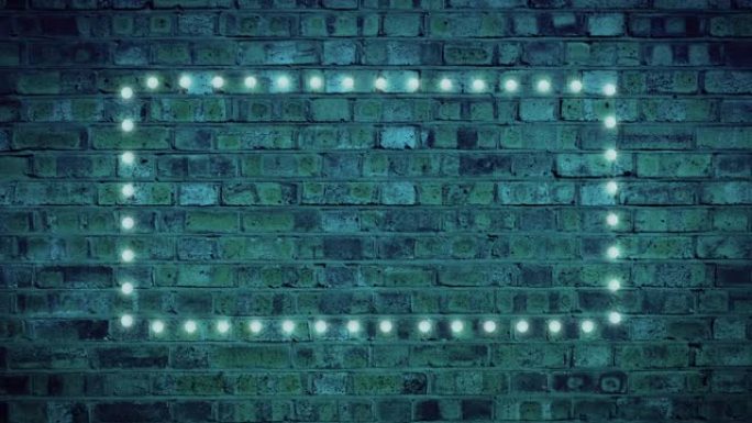 砖墙上发光的霓虹灯点框架，深蓝色动画背景