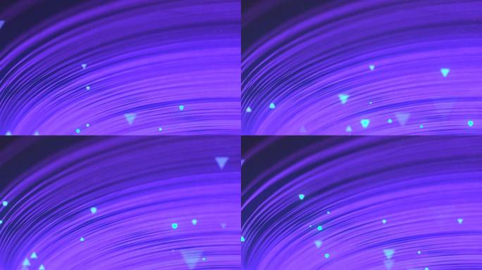 催眠的波浪状紫罗兰色环，在黑暗的背景上带有运动发光元素。景深。3d渲染数字动画。高清分辨率