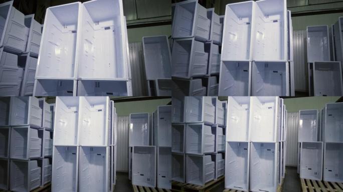 工厂存储中家用冰箱的内箱堆叠