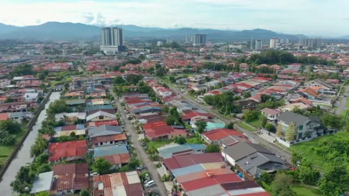 马来西亚沙巴州亚庇市当地生活方式住宅的航拍画面
