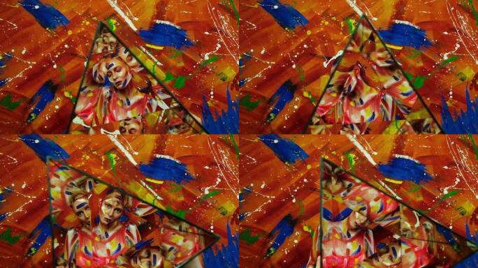 一位年轻美女身上鲜艳的多色油漆