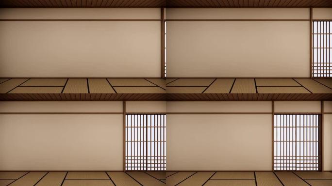 房间空着榻榻米垫子和纸滑动门，叫做禅宗风格的Shoji。3d渲染
