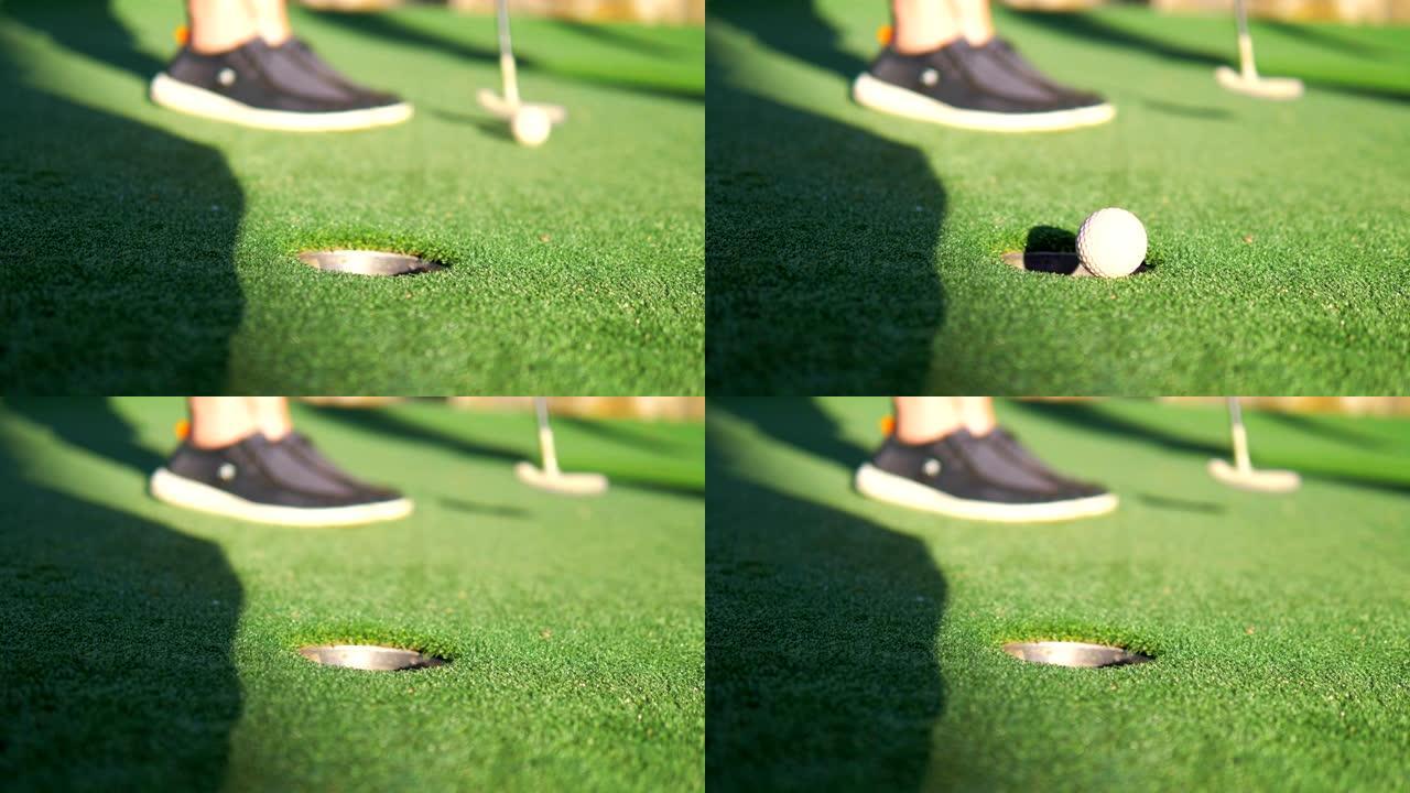 高尔夫球在4k慢动作60fps中缺少一个洞