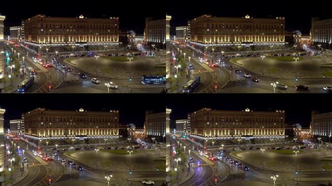 莫斯科卢比安卡广场的夜景，联邦安全局大楼