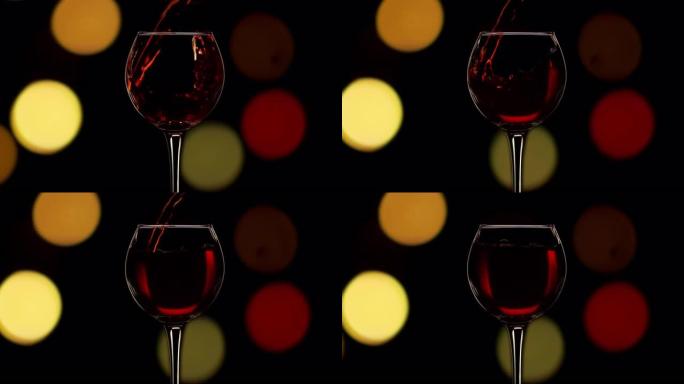 年轻的红酒成玻璃慢动作圣诞灯bokeh