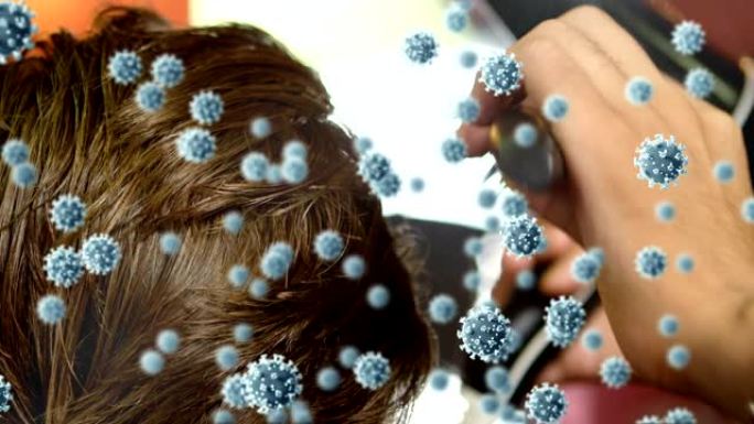 沙龙中反对理发师发型的新型冠状病毒肺炎概念图标