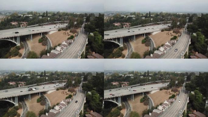 帕萨迪纳科罗拉多街大桥的鸟瞰图4k视频