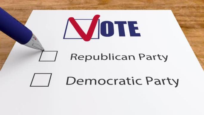 投票人在投票点标出公告并为共和党投票