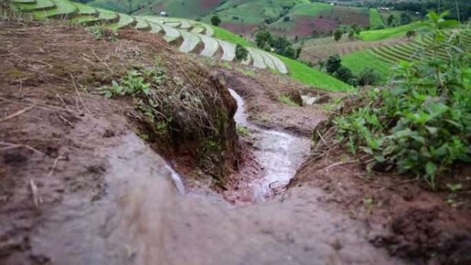 山上灌溉水沟水渠缓缓流淌