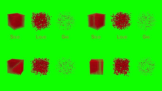 不同状态的物质固体、液体、气体三维运动图。一套物质化学水，冰和水物质的插图。