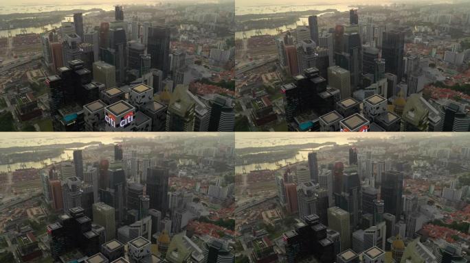 日落时间新加坡市市中心港湾空中全景4k