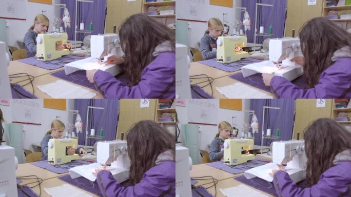 残疾少女在学校缝纫班