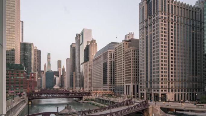 芝加哥河滨漫步-日夜时光流逝-4K