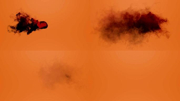 灰色烟云在橙色背景上出现和消失的动画
