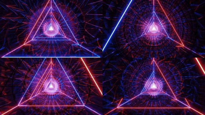 抽象glowig线框三角形设计与黑暗抽象运动背景3d插图动态壁纸视觉vj循环