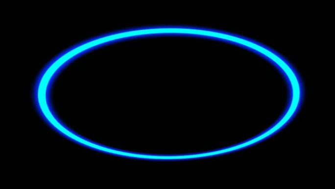 黑色背景上的蓝色霓虹灯彩色动画椭圆形边框变化无常。带复制空间的背景。4k视频