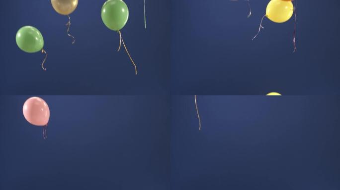 视频中出现了一个装饰元素-橙色气球，作为节日的惊喜: 情人节，生日，圣诞节或新年，在蓝色背景上。