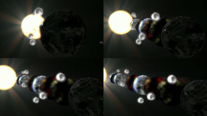 平行宇宙多个地球与多个月球插图逼真的3D渲染和3d